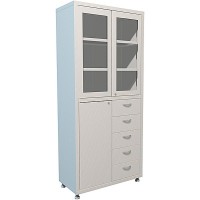 Шкаф медицинский металлический LITPOL Sml 327 для медикаментов 3-х дверный с 5-я ящиками