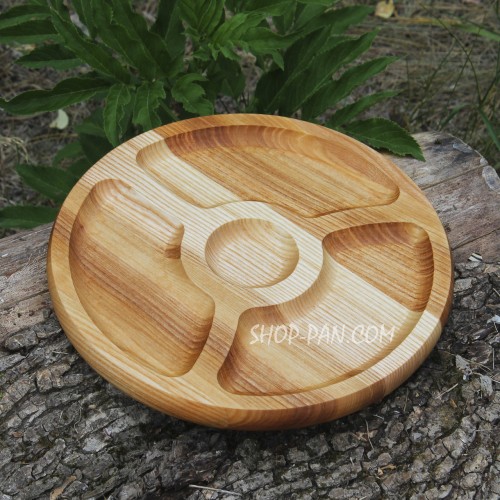 Менажница деревянная 25 см круглая на 4 секции двусторонняя