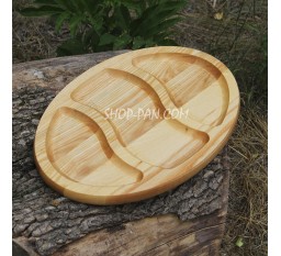 Менажница деревянная 25x35 см, овальная, на 3 секции, двухсторонняя