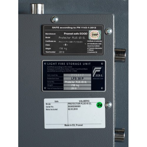 Вогнезламостійкий офісний сейф VALBERG Protector PLUS 65 EL T